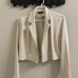 Cropped Cream Women's Blazer Jacket - Classic Open Front